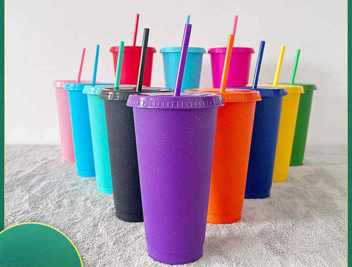 Wholesale High Quality 480Ml 720Ml Food Grade Colorful Glitter Fancy Tumbler Cup With Straw Lid