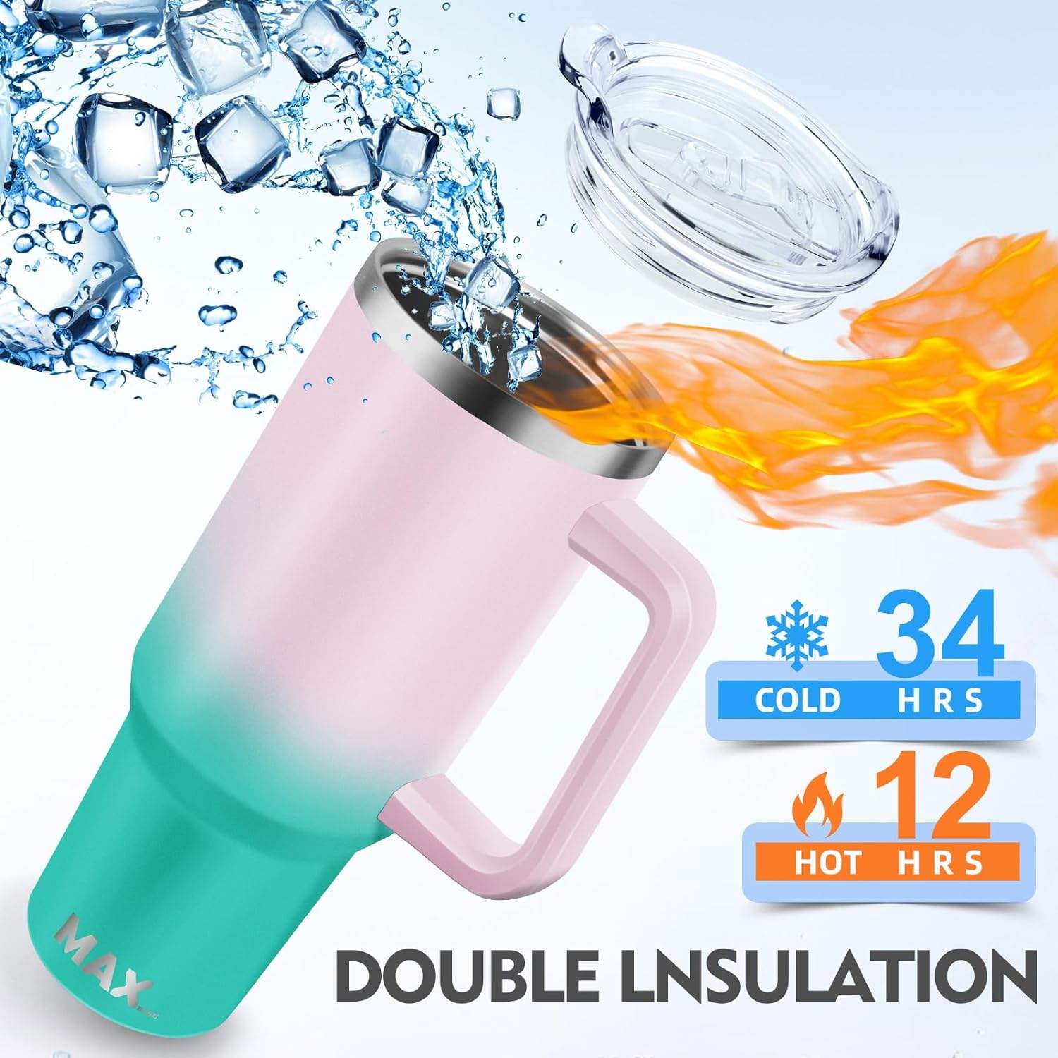 40 oz Tumbler With Handle and Straw Lid Insulated Reusable Stainless Steel Travel Mug Keeps Drinks Cold up to 34 Hours
