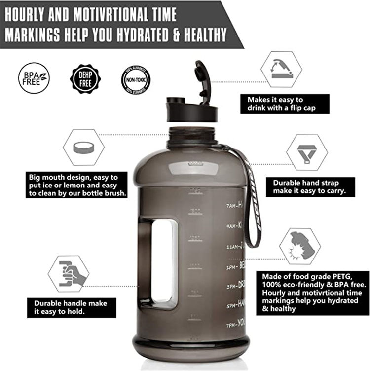 Custom Logo 64Oz Botella De Agua De 2 Litros Bpa Free Half Gallon Blue Plastic Sports Gym Water Bottle