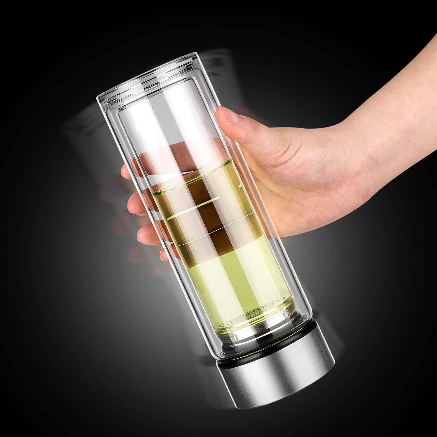 Glass Tea Infuser Bottle Double Wall Borosilicate Portable Tea Bags 12OZ/350ml