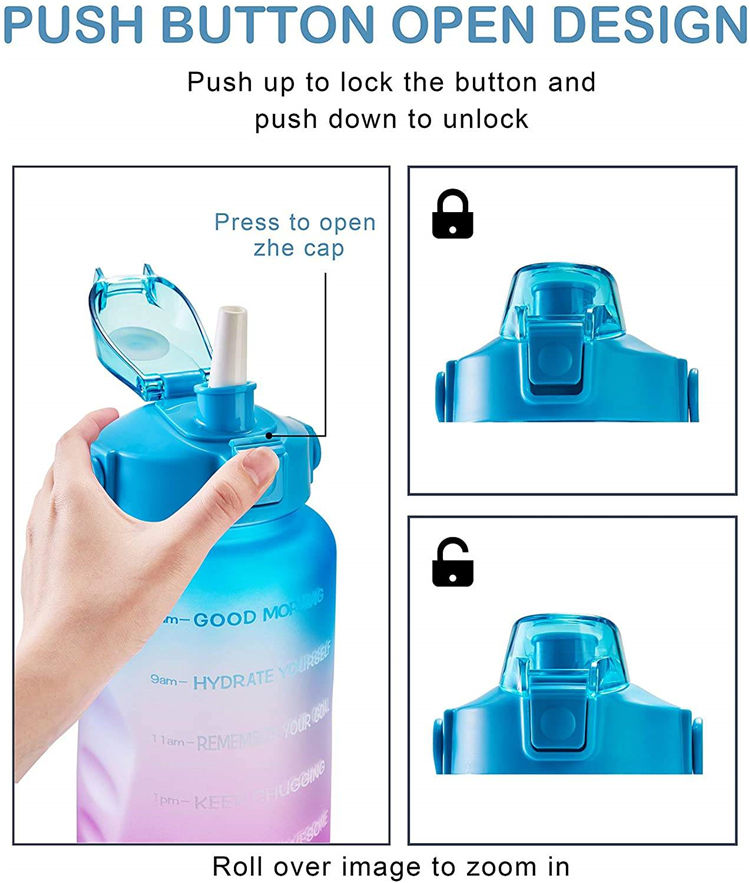 Custom Logo Bpa Free Customized Wholesale 2.2L Large Half Gallon 64Oz Gym Motivationa Water Bottle