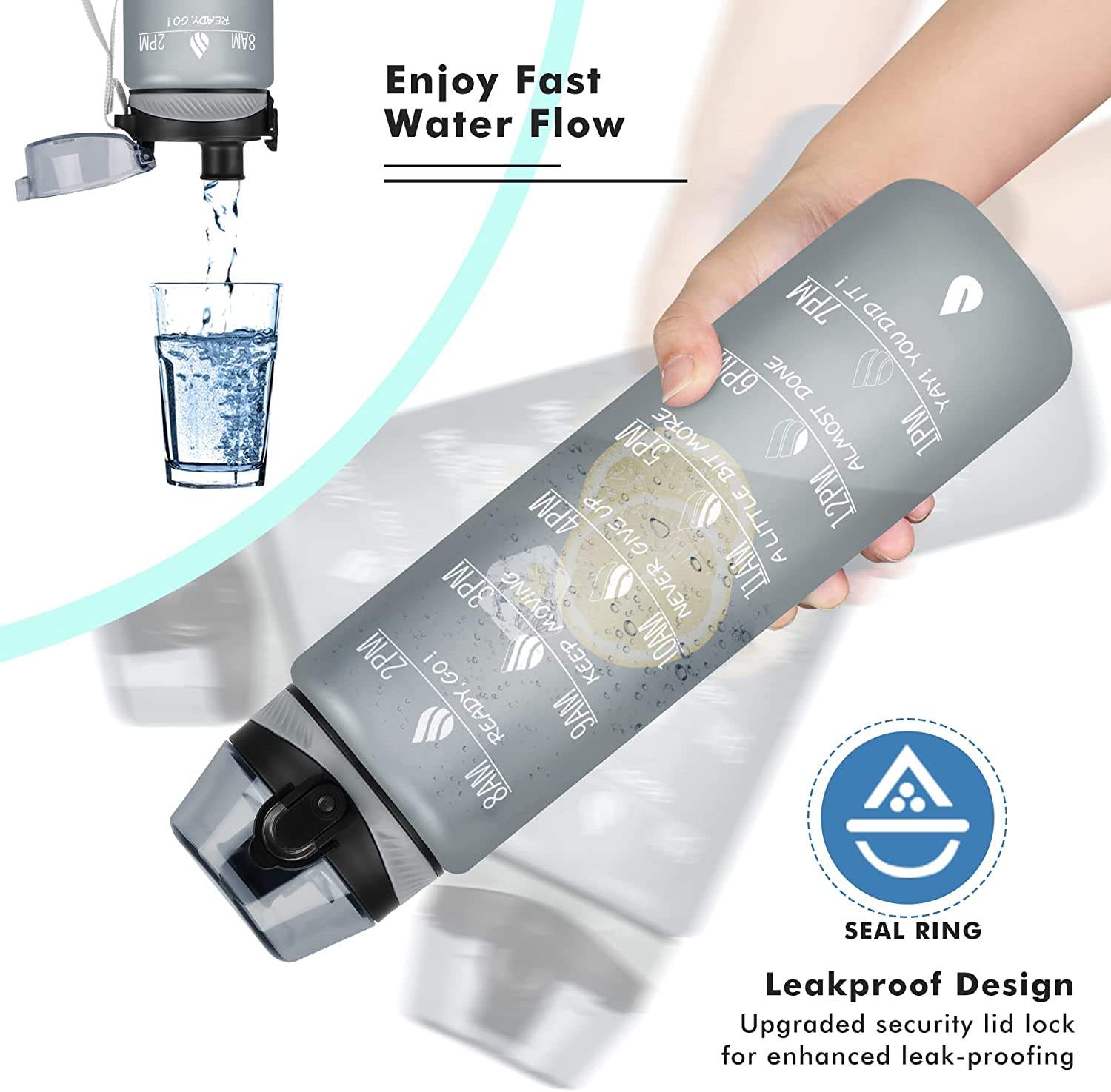 Eco-friendly Plastic 32 OZ Large Motivational Time Marker Water Bottle With Straw Lid for Fitness Gym and Outdoor Sports