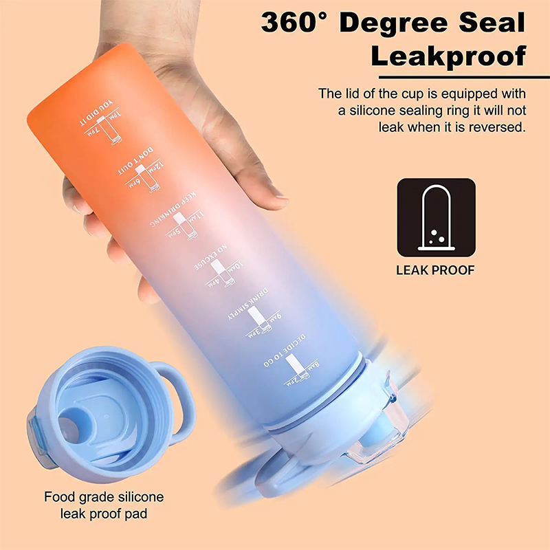 Wholesale Gradient Gym Bottle 1L BPA Free Sports Motivational Drink Bottle Plastic Water Bottles with Time Marker