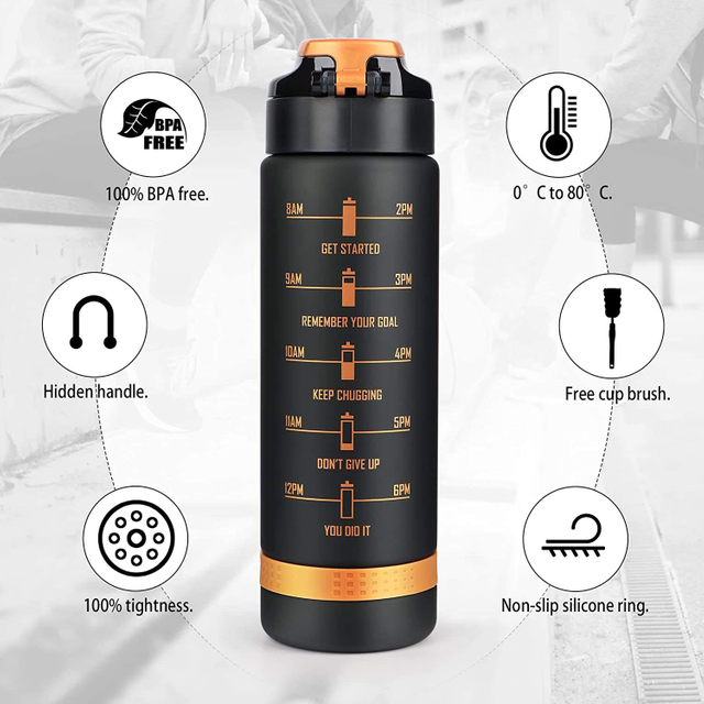 Hot Sale Reusable 32 OZ Drinking Bottle Motivational Plastic 1 Litre Leak-proof Water Bottles With Times to Drink