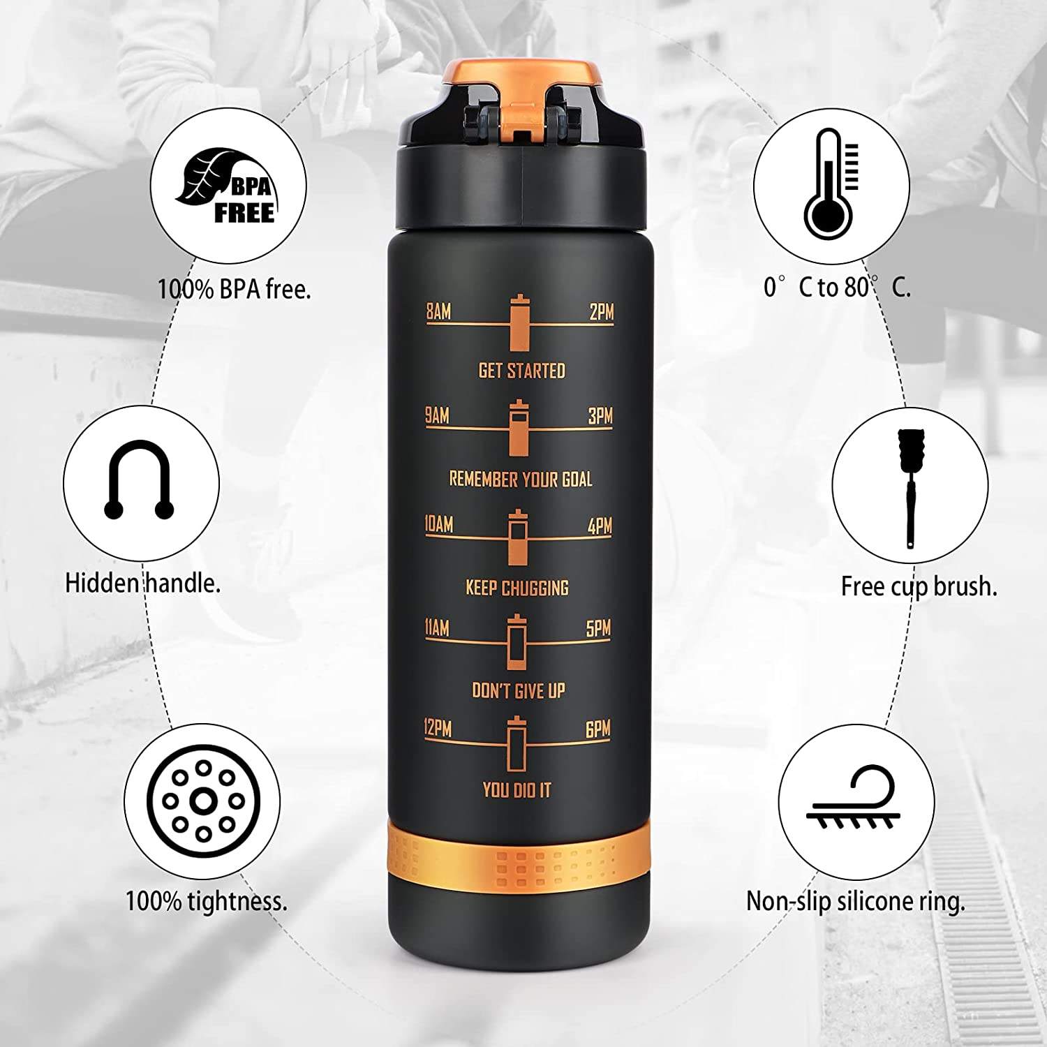 Hot Sale Reusable 32 OZ Drinking Bottle Motivational Plastic 1 Litre Leak-proof Water Bottles With Times to Drink