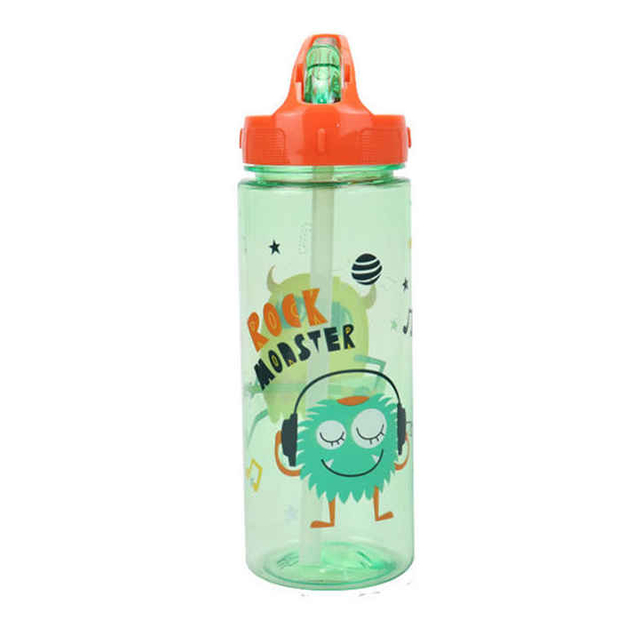 Wholesale Cartoon Pattern School Children Fancy Colorful Bpa Free Tritan Plastic Water Bottle With Straw Handgrip