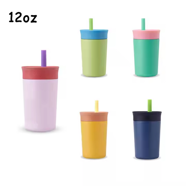 Manufacturer Custom 12 Oz Colorful Cute Kid 304 Stainless Steel Coffee Tumbler Cup With Straw Lid