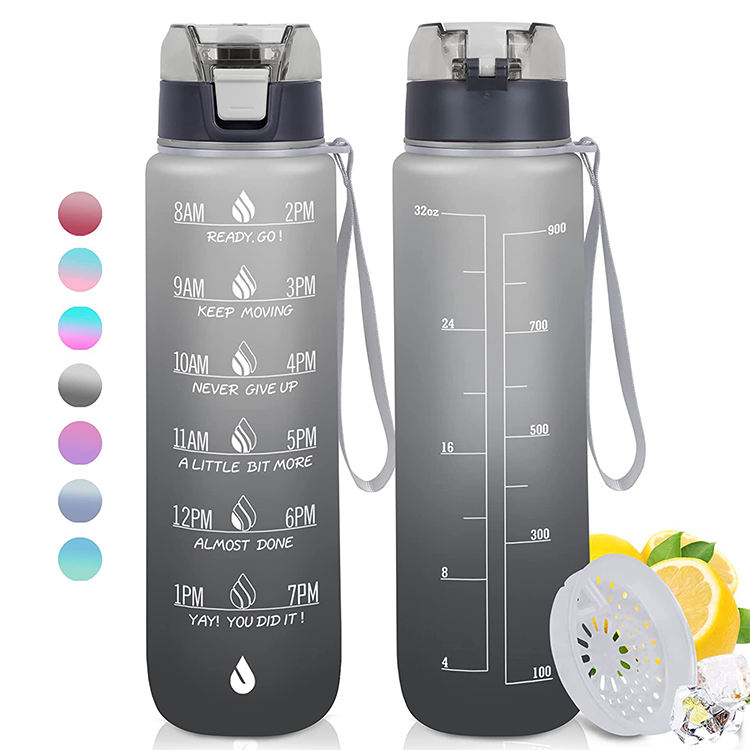 Leakproof Tritan BPA Free 1l Fitness Sports Water Jug With Time Marker Large Motivational Water Bottle
