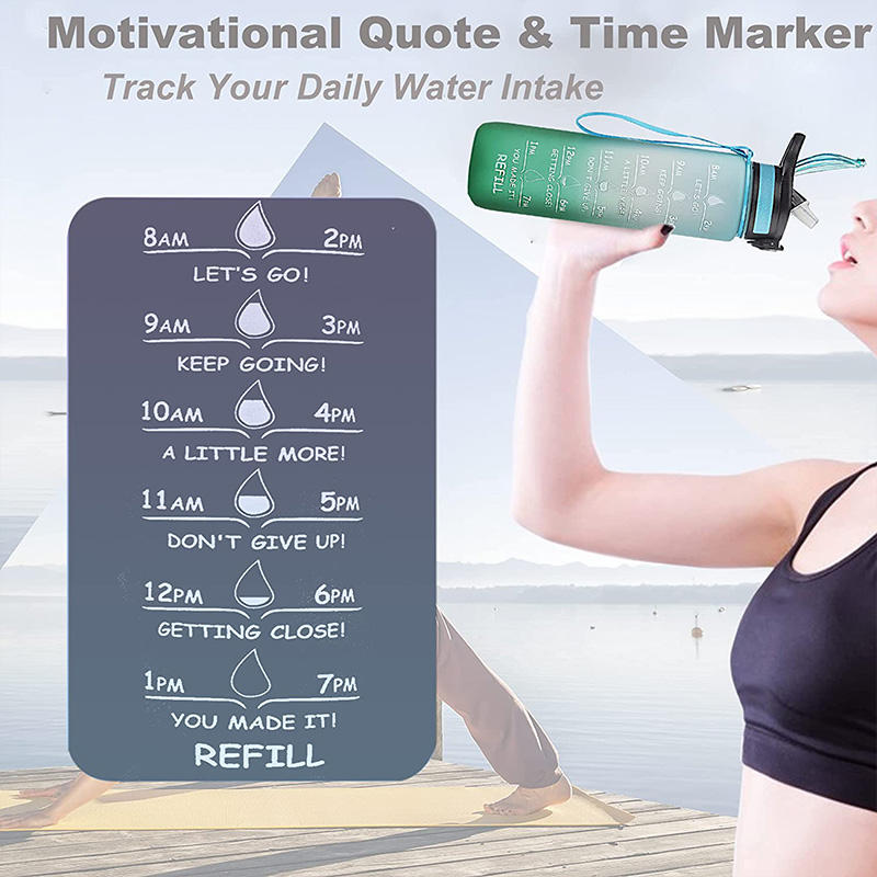 32oz Motivational Fitness Sports Water Bottle with Time Marker & Removable Strainer