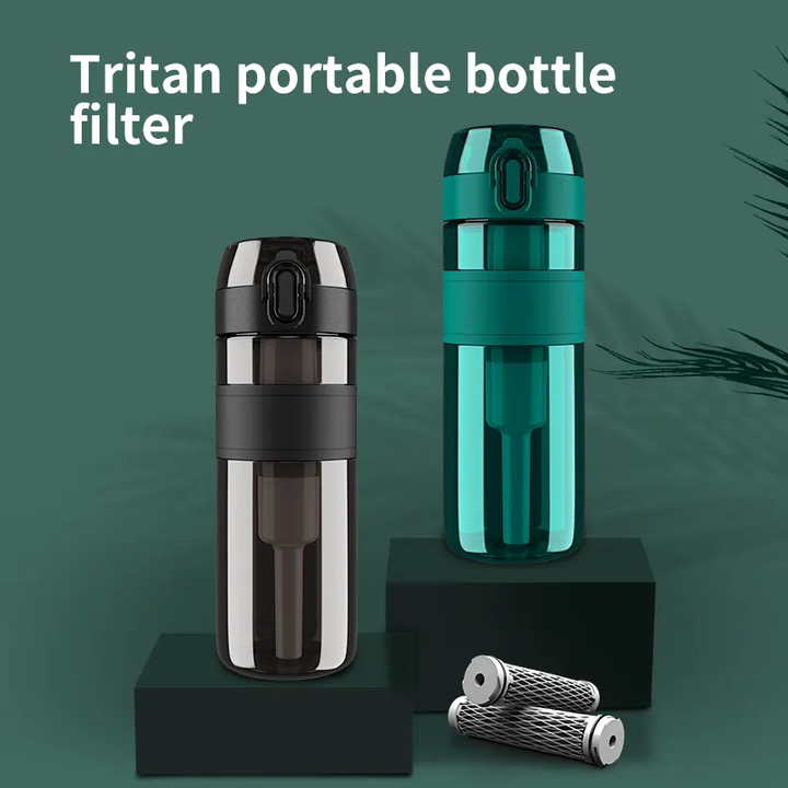 500ml BPA FREE PLASTIC Water Bottle Press the Button Pop-up Flip Lid Tritan Bottle Filter Portable Water Filter Bottle