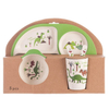 Customized Design Toddler Baby Kid Feeding Cartoon Bamboo Fiber Dinnerware Sets Dishwasher Safe Plate Bowl Cup Spoon Fork Set