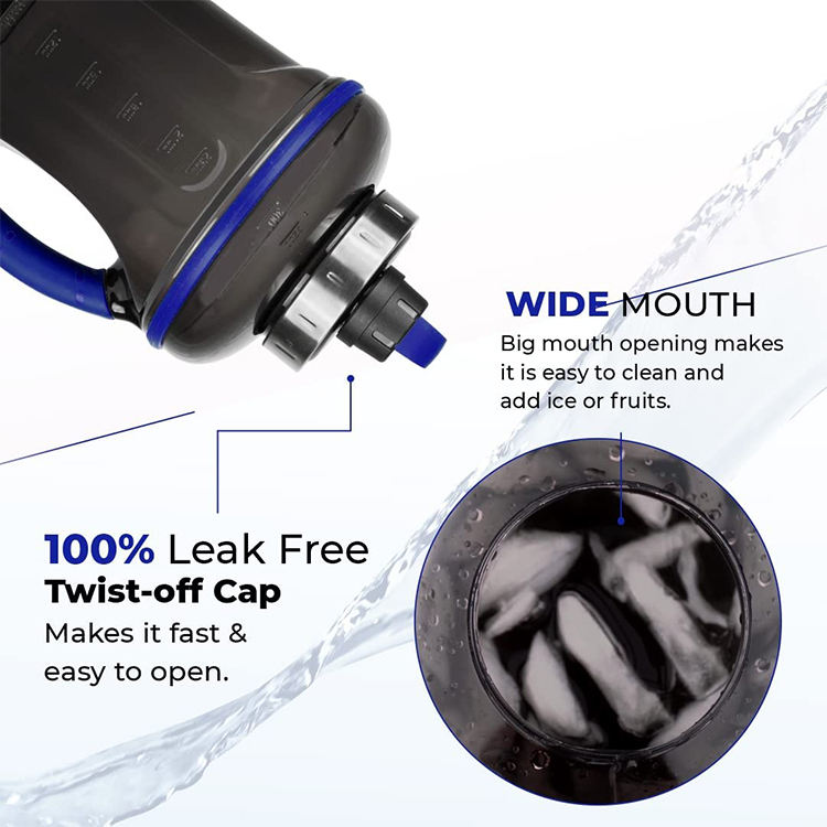 Large Capacity Water Bottle 2.2L Plastic Sports Bottle for Outdoor Fitness, Running and Fitness Training with Handle