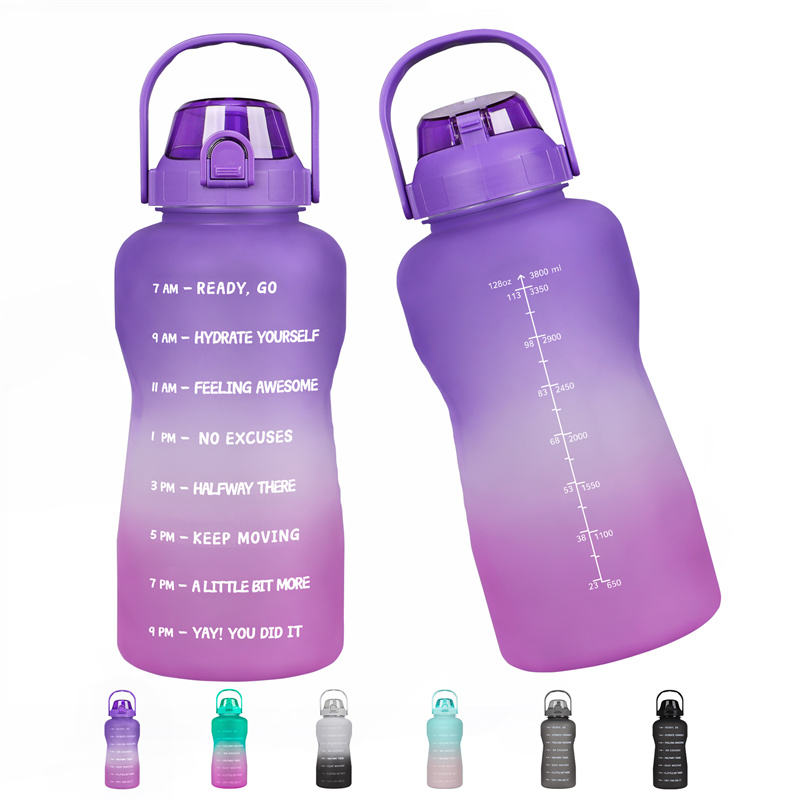 Large Outdoor Gym Sport BPA Free Motivational Water Bottle Plastic 1 Gallon Water Bottle with Handle
