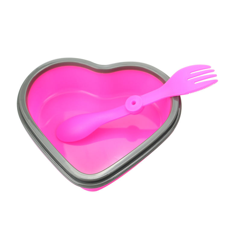 Silicone Bento Container BPA Free Food Storage Organizer Leakproof Heart Shape Lunch Box With Fork and Spoon
