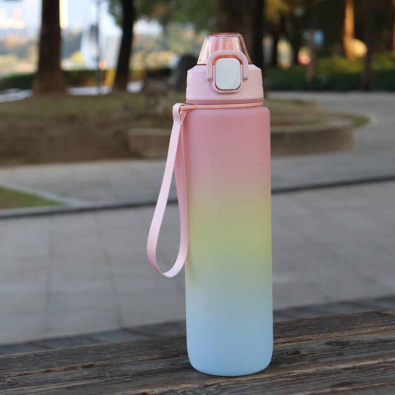 32 oz Motivational Timer Marker Water Bottle with Straw, BPA Free Leakproof Tritian Frosted Portable Fitness Sport Bottle