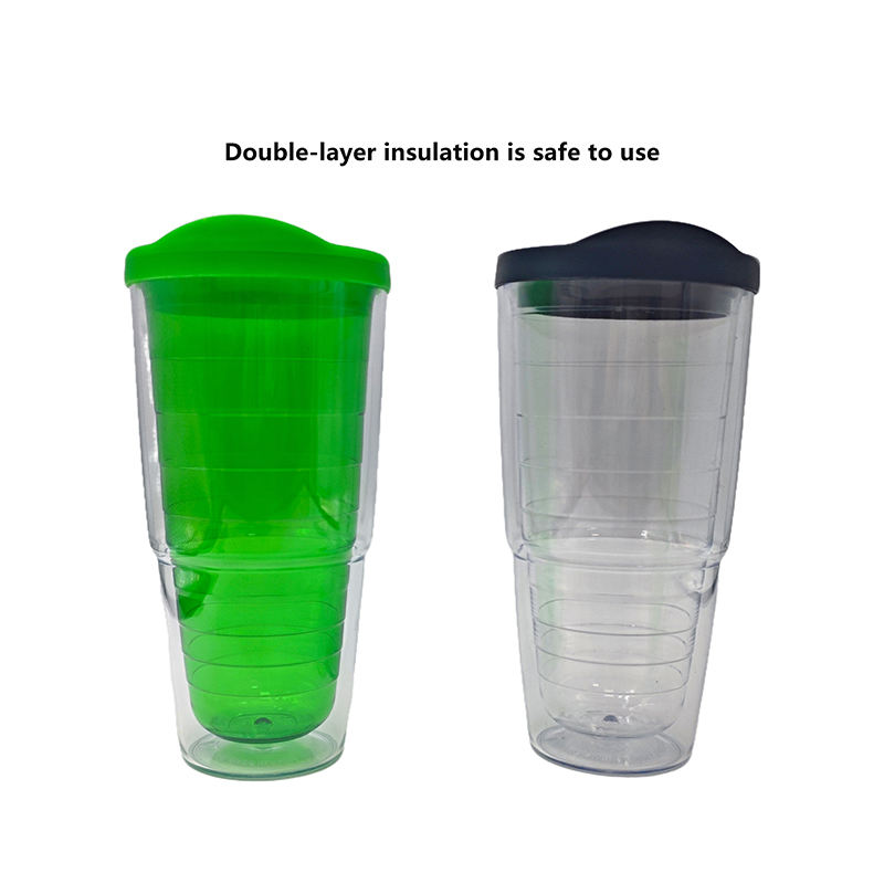 700Ml Custom Logo Reusable Transparent Clear Wide Mouth Double Wall Plastic Tumbler With Lid