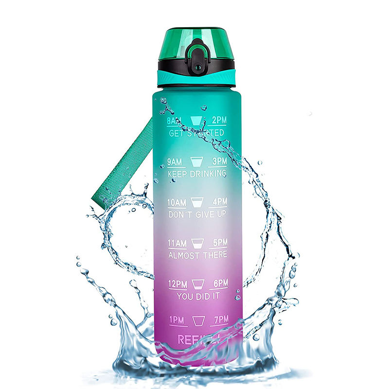 32 64oz Motivational Frosted Time Marked Plastic Gym Water Bottle 500ml 700 ml 1000ml