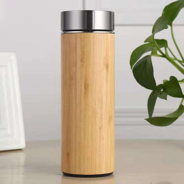 Eco-Friendly Bamboo Wood Travel Coffee Cups Stainless Steel Tea Tumbler Bamboo Water Bottle Travel Coffee Mug With Infuser