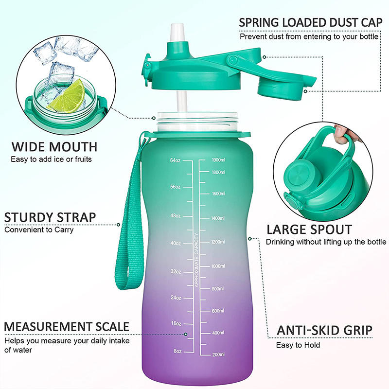 1 Gallon/128oz Motivational Water Bottle with Time Marker & Straw,Leakproof Tritan BPA Free Water Jug