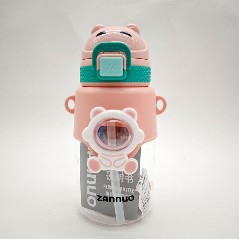 680Ml Leakproof Portable Wide Mouth Children'S Kids Kawaii Cute Plastic Water Bottle With Straw Strap