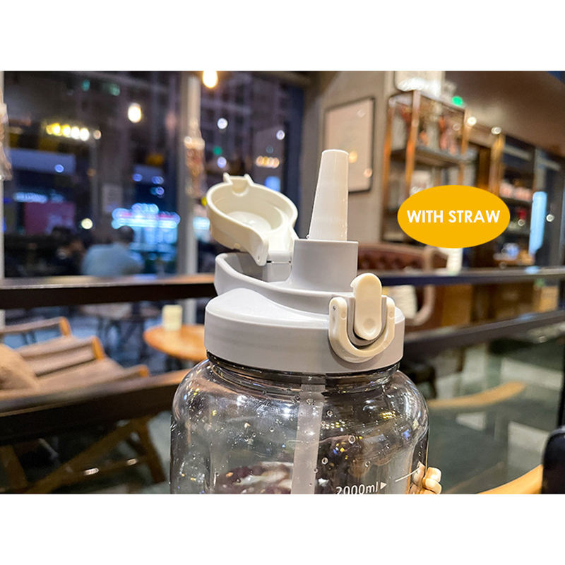 Wholesale 2400Ml Reusable Leakproof Clear Big Sports Bottles Plastic Water Bottle With Handle Straw