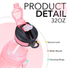 1L 32 OzCustom Plastic Straw Gym Sports BPA Free Tritan Motivational Water Bottle With Time Marker