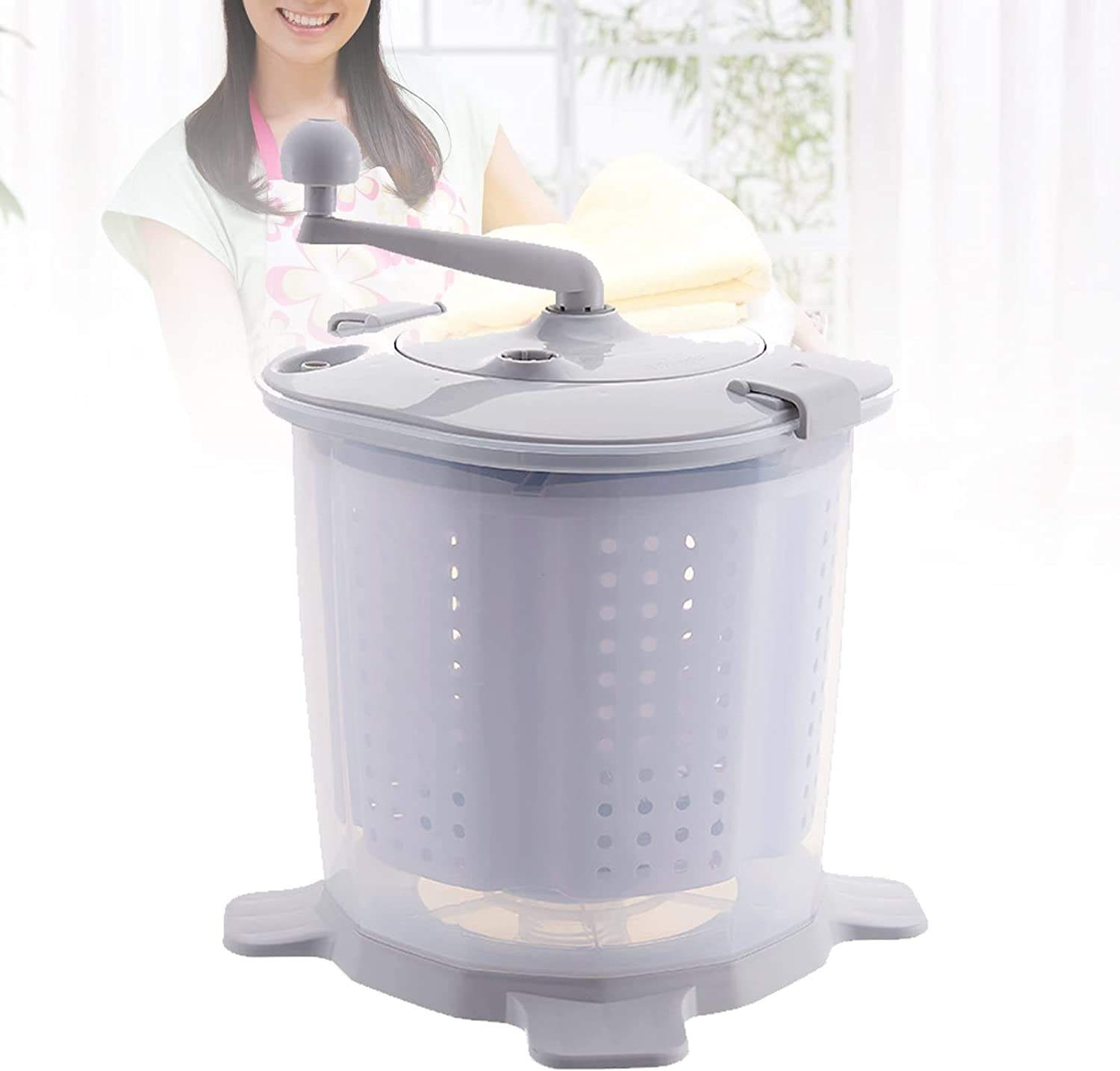 Manual Washing Machine Portable Hand Cranked Manual Clothes Non-Electric Washing Machine and Spin Dryer, Counter Top Washer/Dry