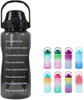 64 Oz Water Bottle Large Half-gallon Water Bottle with Straw with Time Mark Handle Leak-proof Flip Cover