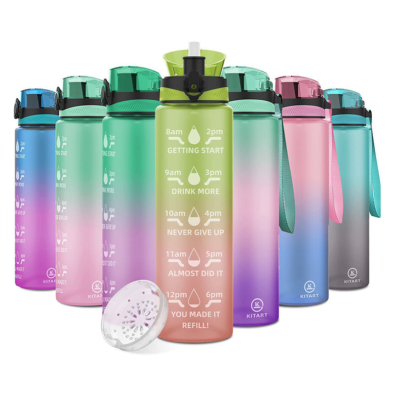 Wholesale Custom Logo 1L BPA Free Sports Motivational Drink Bottle Plastic Water Bottles with Time Marker