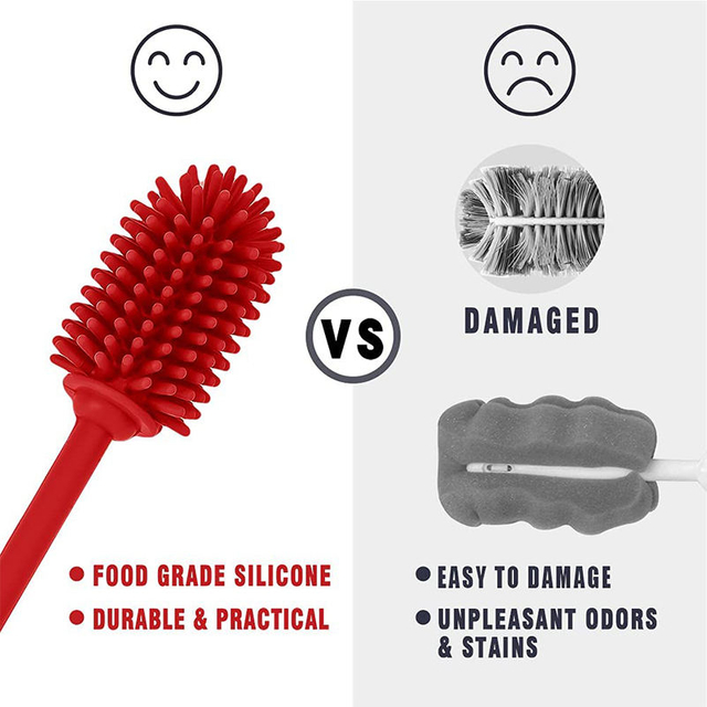 Deep Cleaning Silicone Cleaning Brushes Long Handle Glass Water Cup Bottle Brush Bacteria Remover with Removable Head