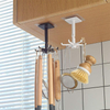 Kitchen Utensil Holder with 6 Hooks, Rotatable Adhesive Wall Hooks Space Saving No Drilling Wall Mounted for Hanging Lid