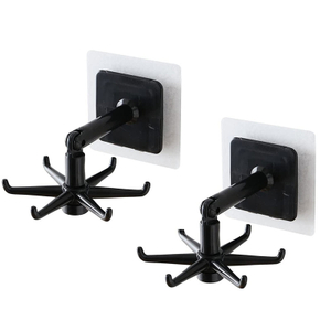 Kitchen Utensil Holder with 6 Hooks, Rotatable Adhesive Wall Hooks Space Saving No Drilling Wall Mounted for Hanging Lid