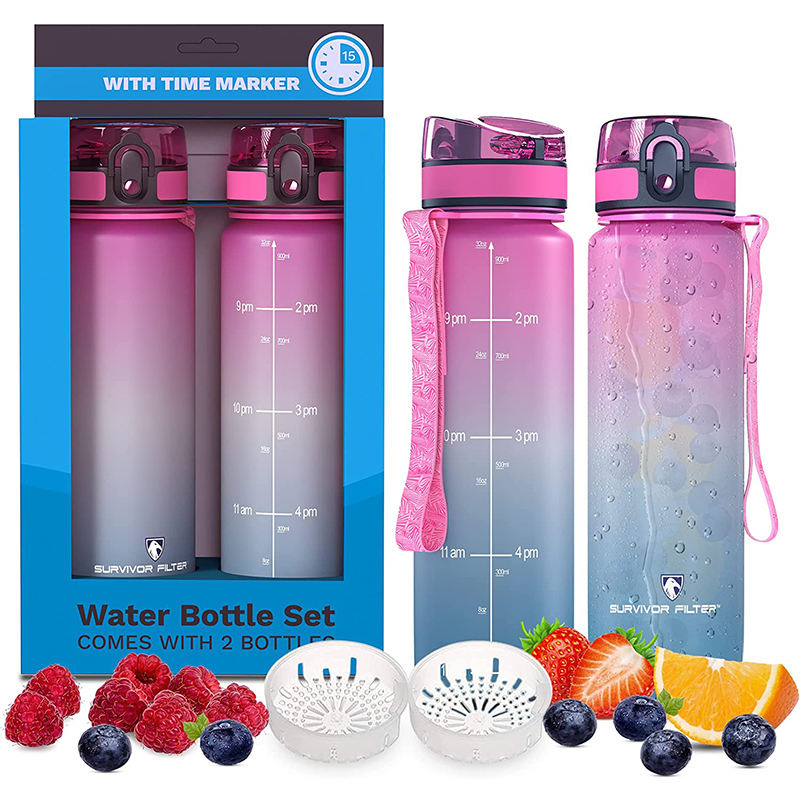 1L /32 oz Leakproof Tritran BPA-Free GradienPlastic Water Bottle with Motivational Time Marker Water Bottle With Custom Logo