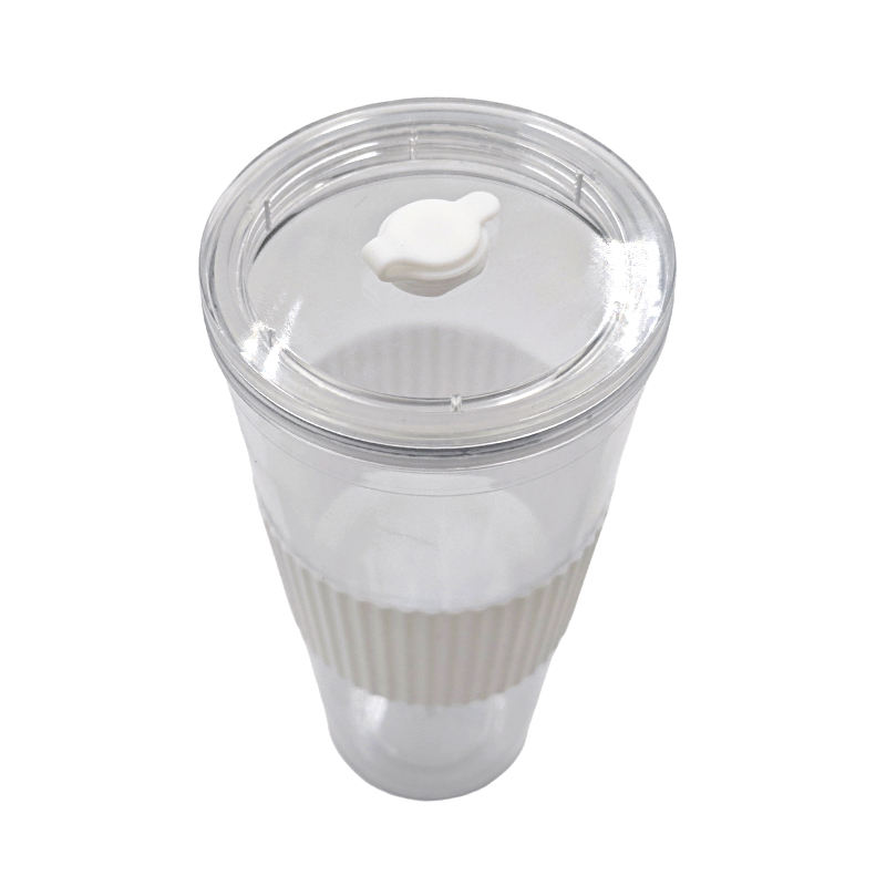 High Quality 710Ml Outdoor Travel Wide Mouth Clear Reusable Drink Tumbler With Rubber Sleeve Straw
