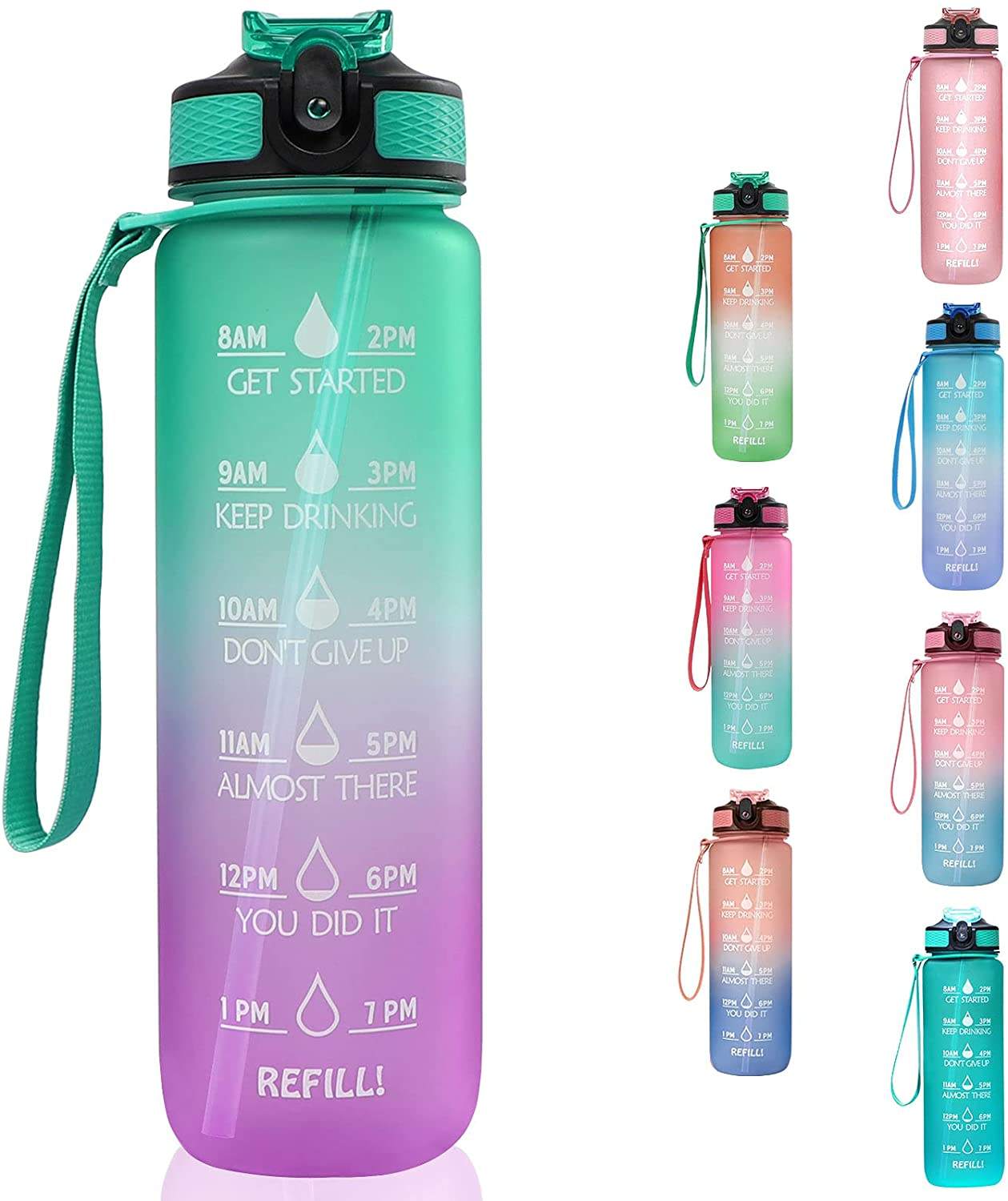 Wholesale Customize Bpa Free 1000ml 1l 32oz 32 oz 1 Gallon Plastic Tritan Motivational Drinking Water Bottle with Time Marker