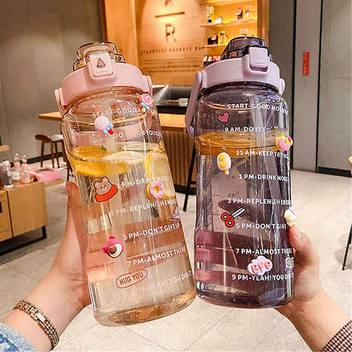 Bouteille Deau Motivante Trio Botella Motivacional De Agua Bottles 2000Ml 64Oz Motivational Tracker Water Bottle
