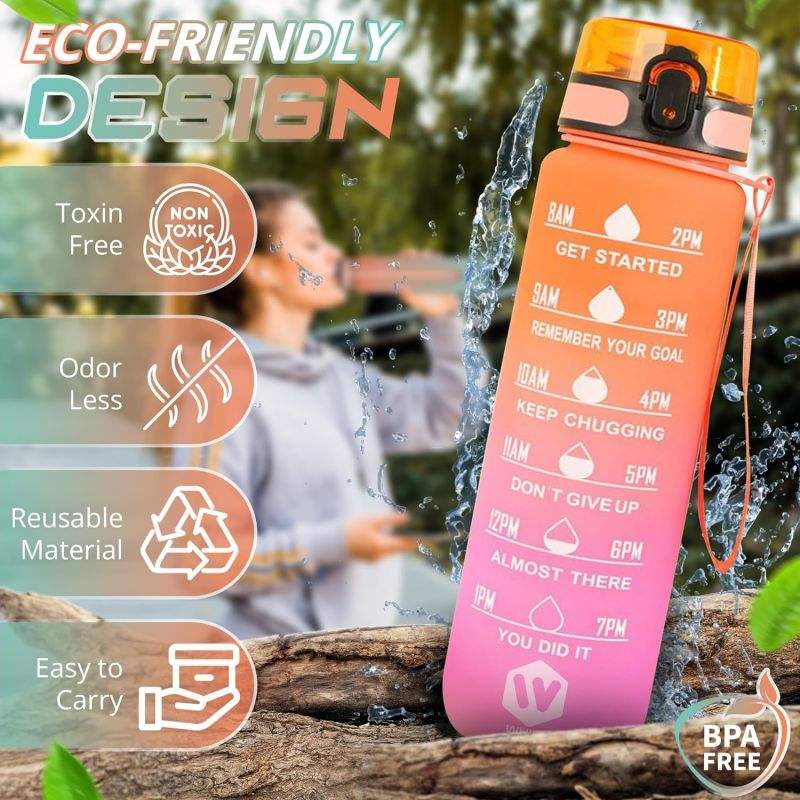Custom Plastic Straw Strainer Filter Gym Sports 1000ml 1L 32 oz 32oz BPA Free Tritan Motivational Water Bottle With Time Marker