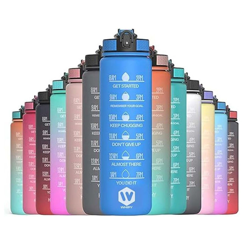 Hot Sale 32oz/1000ml BPA FREE Gradient Color Gym Fitness Sports Plastic Large Motivational Water Bottle with Time Marker