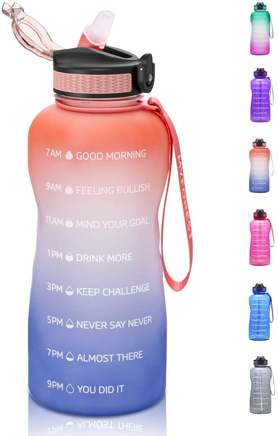 Outdoor Sports Half Gallon 64 oz BPA Free Time Marker Motivational Plastic Water Bottles