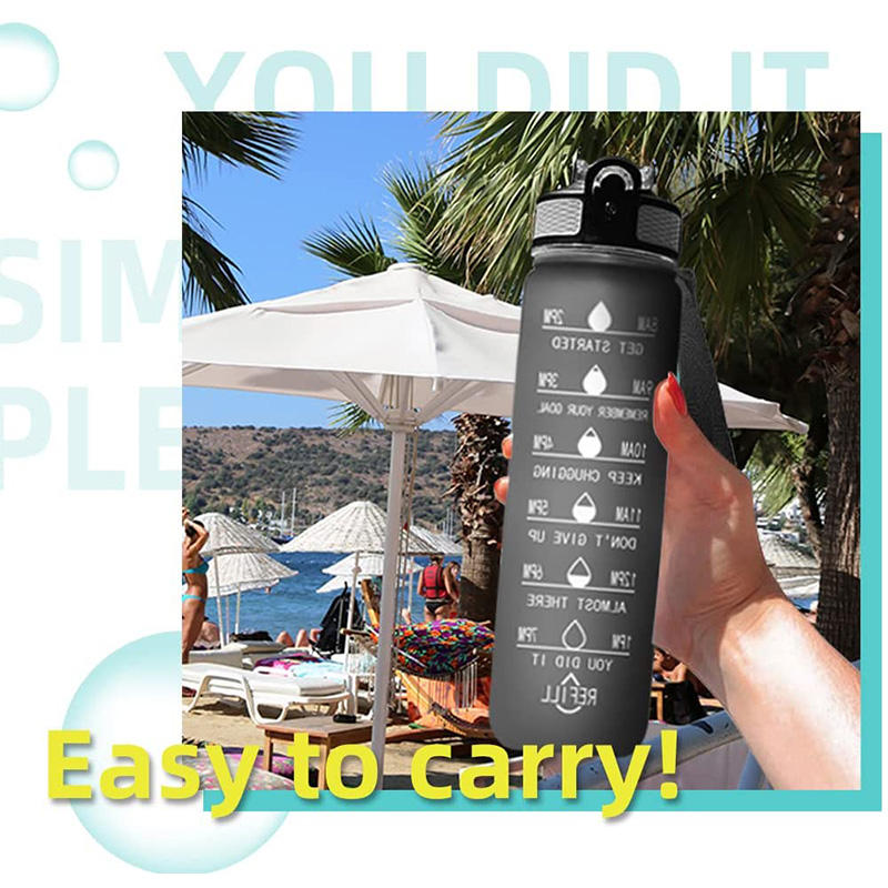 1L Tritan BPA Free Time Marker Frosted Plastic Motivational Sports Water Bottle
