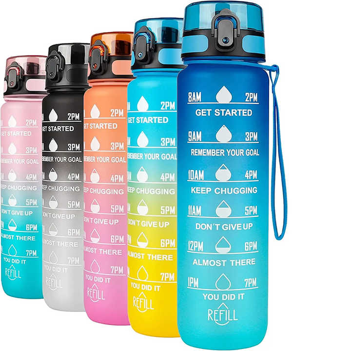 New Design BPA Free 1000ML Plastic High Quality Tritan Gym Sports Motivational Water Bottle with Custom logo