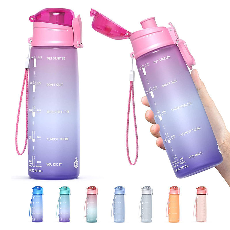 Factory Direct Supply Sport Equipment Drinking Bottle With Straw Lid Gradient Color Plastic Water Bottle