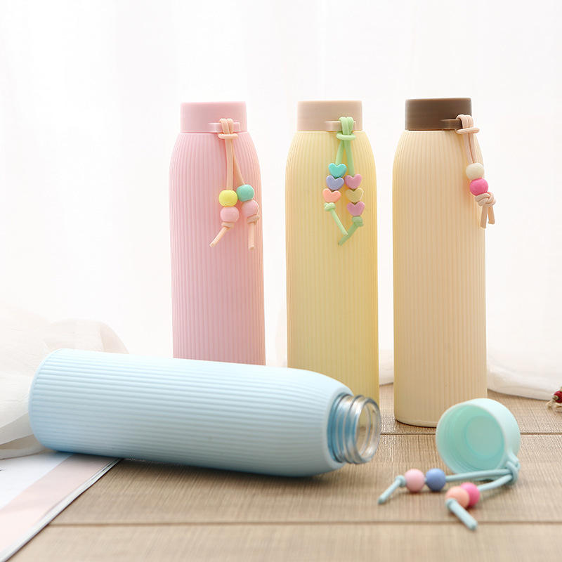 Portable Double 320ml Wall Glass Water Bottle Bap Free Kids Water Bottle Anti-scald Simple and Cute with Handle