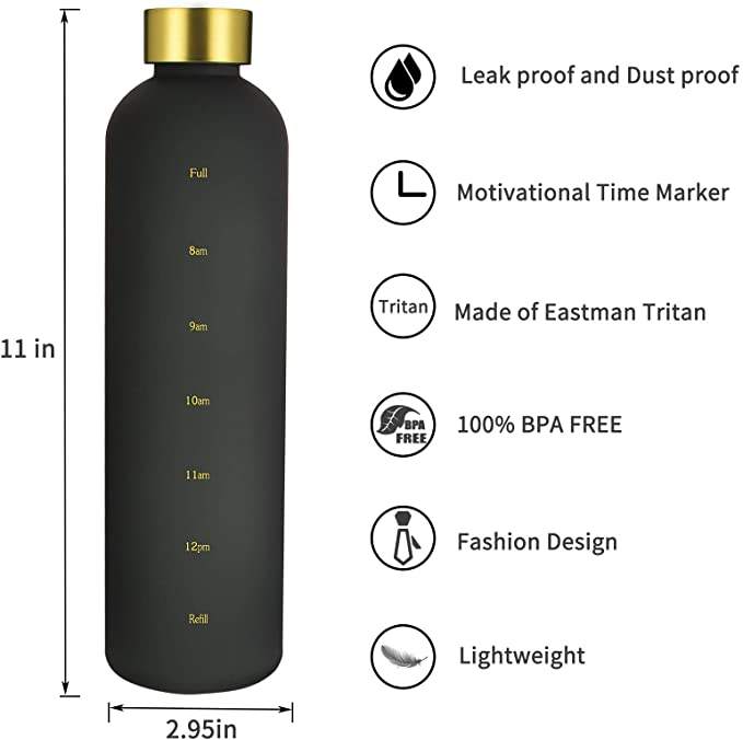 1L BPA Free Custom Logo Time Marker Sport Frosted Plastic Tritan 32OZ Motivational Water Bottle