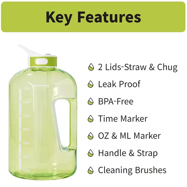 3.78L Large Capacity High Temperature and Drop Resistant Portable Straight Drink Mountain Climbing Plastic Water Bottle