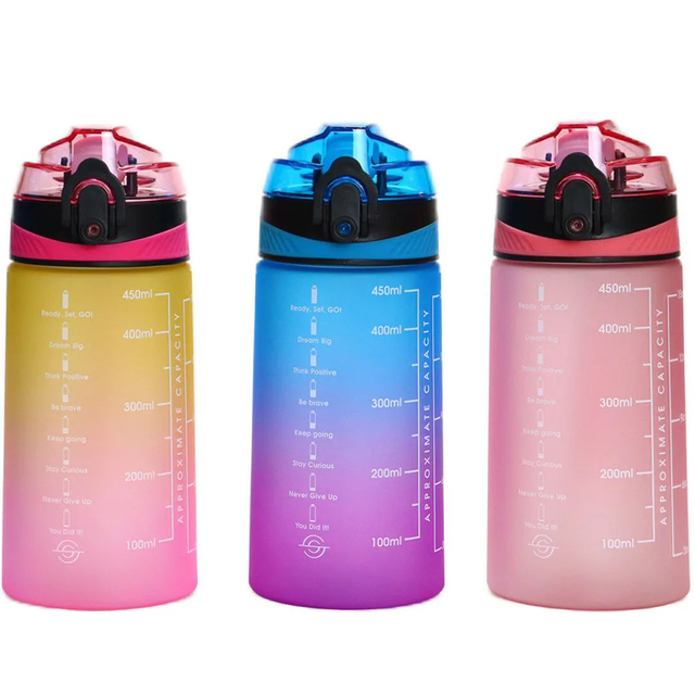 Custom Logo BPA Free 450ml Gym Water Bottles for Sports with Straw Kids Bottle Gradient Color BPA FREE