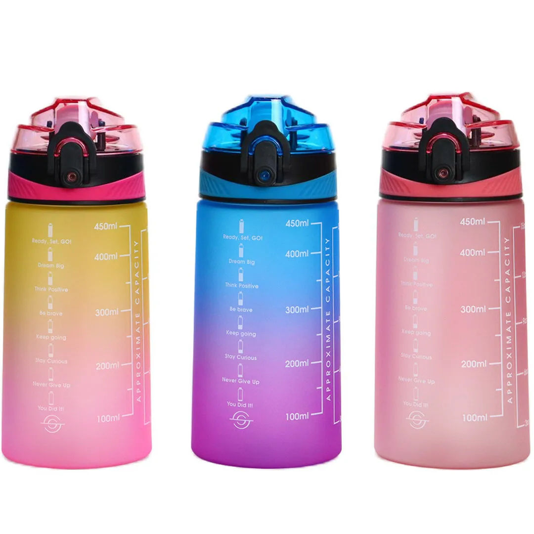 Custom Logo BPA Free 450ml Gym Water Bottles for Sports with Straw Kids Bottle Gradient Color BPA FREE
