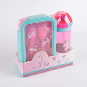 School Kids Leak-Proof Travel Children Plastic Food Lunch Box Set and Water Bottle