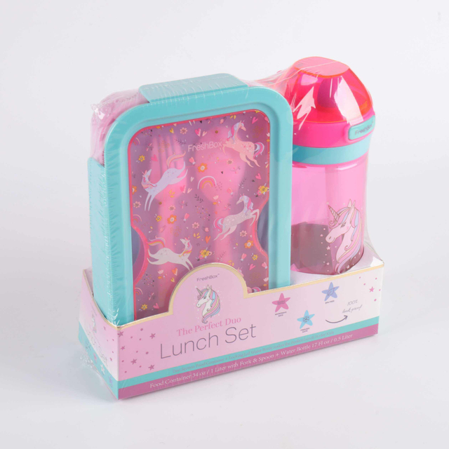 School Kids Leak-Proof Travel Children Plastic Food Lunch Box Set and Water Bottle