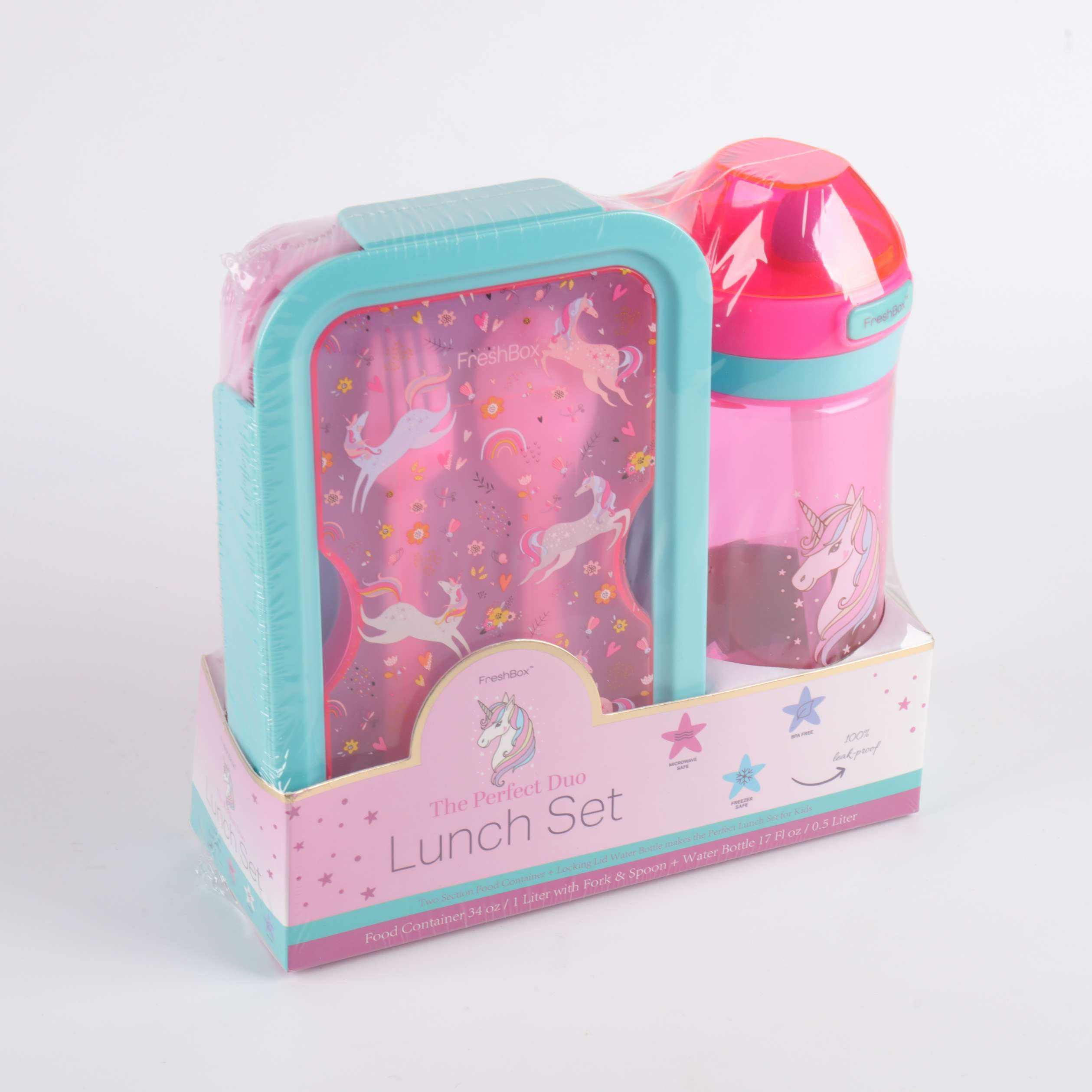 School Kids Leak-Proof Travel Children Plastic Food Lunch Box Set and Water Bottle